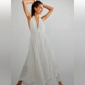 Free People White Lace Maxi Dress Flowy Halter Sz Med